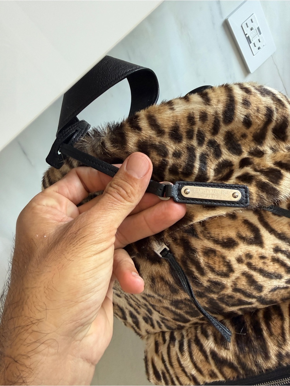 Saint Laurent Leopard Print Fur Backpack - Brown - Picture 3 of 7